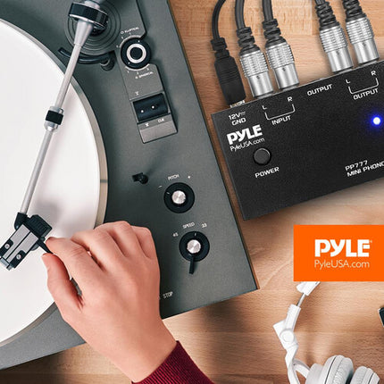 Pyle Pro PP777 Mini Previo Fonográfico RCA con Adaptador 12 VDC