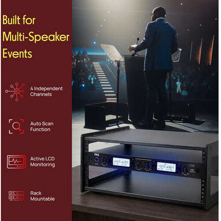 Pyle Pro PDWM4800C Sistema de Micrófono Inalámbrico de Conferencia 4 Canales 519-565 MHz 4 Micrófonos Gooseneck 4 Horas Uso Batería AA