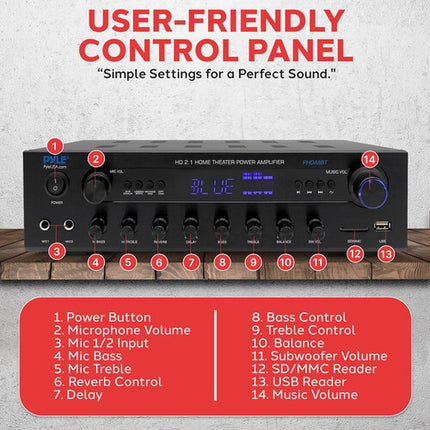 Pyle Pro Amplificador Estéreo Integrado 400W Bluetooth FM Radio Control Remoto