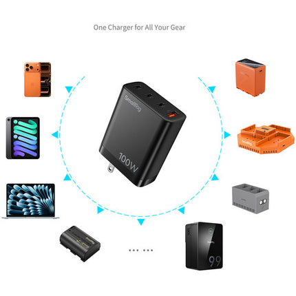 SmallRig Cargador USB GaN 100W 3 Puertos con Cable y Protección 5 Capas