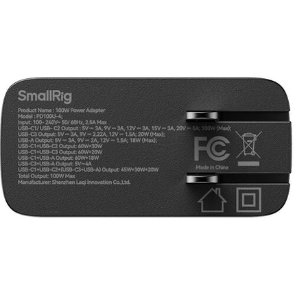 SmallRig Cargador USB GaN 100W 3 Puertos con Cable y Protección 5 Capas