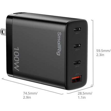SmallRig Cargador USB GaN 100W 3 Puertos con Cable y Protección 5 Capas