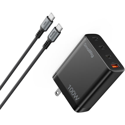 SmallRig Cargador USB GaN 100W 3 Puertos con Cable y Protección 5 Capas