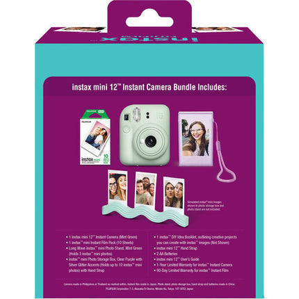 FUJIFILM instax mini 12 Cámara Instantánea Mint Green con Lente 60mm y Flash Automático Bundle