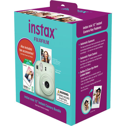 FUJIFILM instax mini 12 Cámara Instantánea Mint Green con Lente 60mm y Flash Automático Bundle