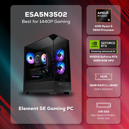 iBUYPOWER Element SE PC Gaming Ryzen 5 5500 16GB 1TB SSD RTX 3050