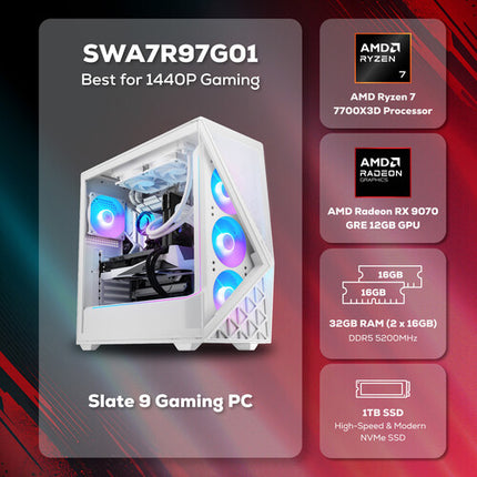 iBUYPOWER Slate PC Gaming Ryzen 7 7700X3D 32GB 1TB SSD 12GB GPU