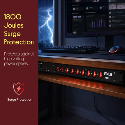 Pyle Pro Regleta de Alimentación Rack 15A 9 Salidas 1RU 1800J