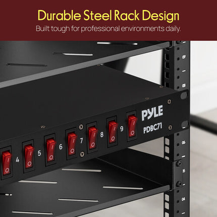 Pyle Pro Regleta de Alimentación Rack 15A 9 Salidas 1RU 1800J