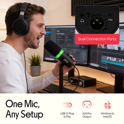 Pyle Pro PDMIC7B Micrófono para Podcast con LED Cambiante y Salida USB-C