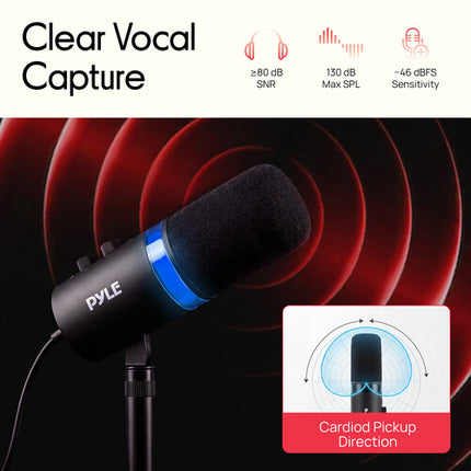 Pyle Pro PDMIC7B Micrófono para Podcast con LED Cambiante y Salida USB-C