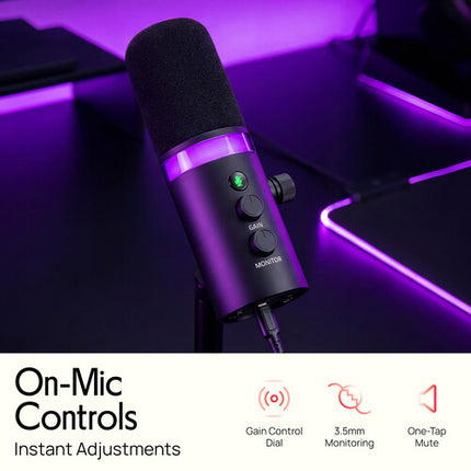 Pyle Pro PDMIC7B Micrófono para Podcast con LED Cambiante y Salida USB-C