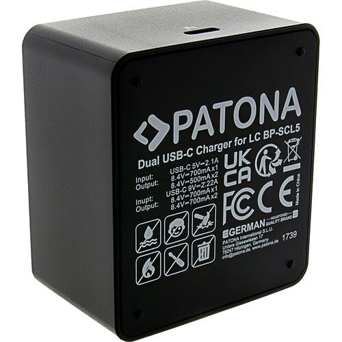 PATONA Cargador Dual para Baterías BP-SCL5 con Indicadores USB-C