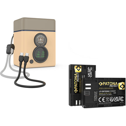 PATONA PROTECT Cargador Dual Retro con 2 Baterías LP-E6P 2600mAh USB-C