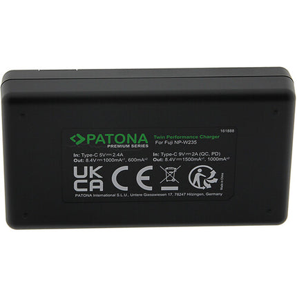PATONA Premium Twin Cargador para Baterías NP-W235 con Pantalla LCD USB-C