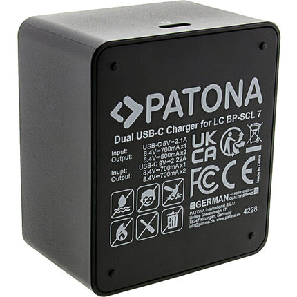 PATONA Cargador Dual para Baterías BP-SCL7 con Indicadores y Cable USB-C