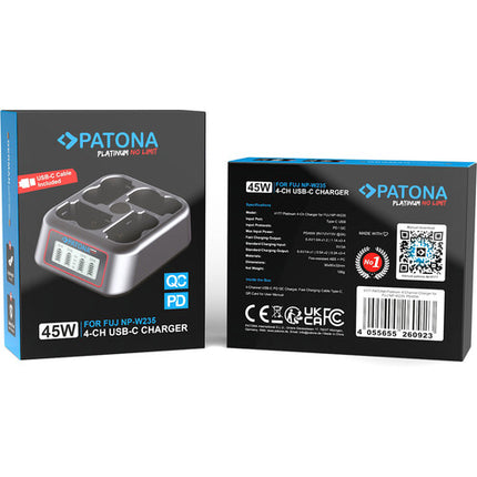 PATONA Platinum Cargador rápido 4 canales para baterías NP-W235 45W USB-C