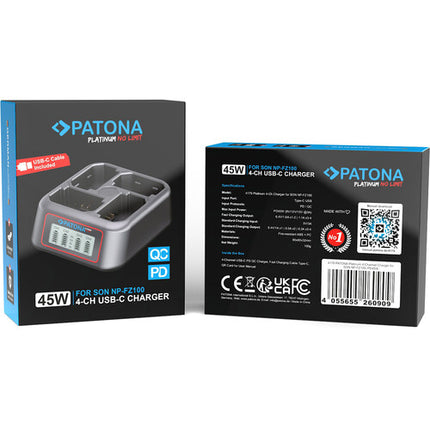 PATONA Platinum Cargador Rápido 4 Canales para Baterías NP-FZ100 45W USB-C