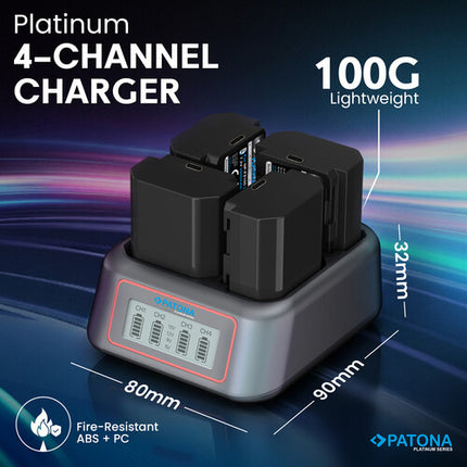 PATONA Platinum Cargador Rápido 4 Canales para Baterías NP-FZ100 45W USB-C
