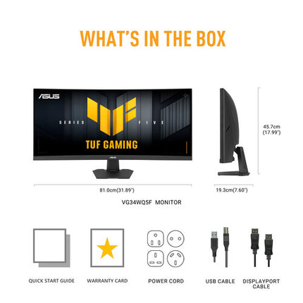 ASUS TUF Series 5 Monitor Curvo Gaming 34" Dual Mode WQHD 200 Hz FHD 400 Hz