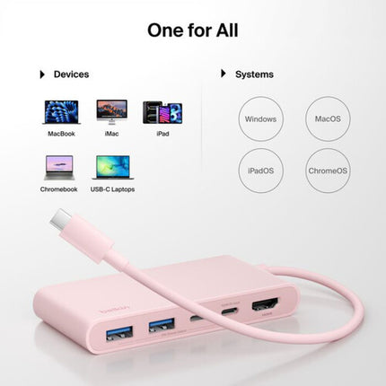 Belkin Connect Hub USB-C 5 Puertos 100W Power Delivery Rosa Blush