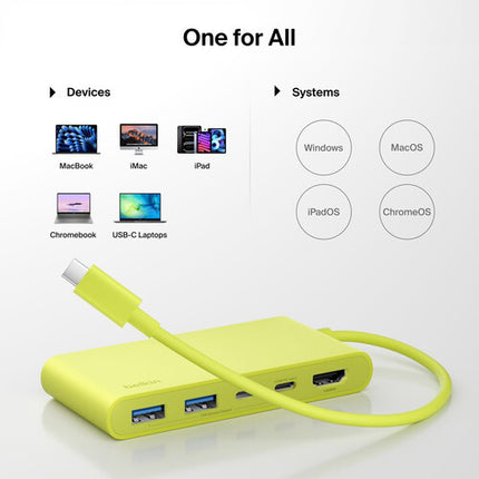 Belkin Connect Hub USB-C 5 Puertos 100W Power Delivery HDMI 4K 60Hz Amarillo