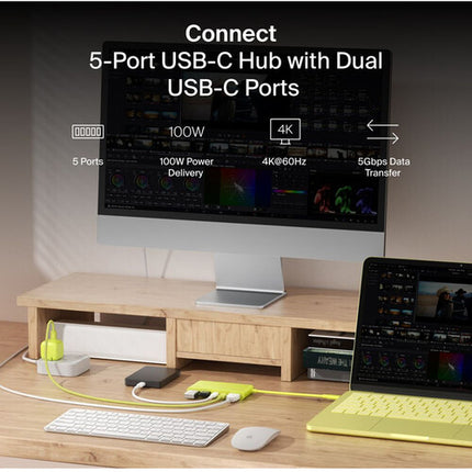 Belkin Connect Hub USB-C 5 Puertos 100W Power Delivery HDMI 4K 60Hz Amarillo