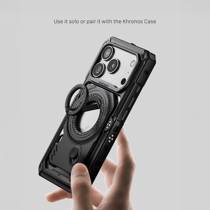 Tilta Khronos Backplate Magnético Multifuncional para iPhone 18 Pro Max Negro con Soporte Giratorio y Abridor