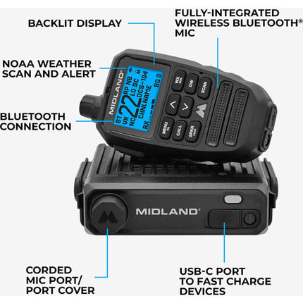 Midland MXT295 PRO Radio Micro Móvil GMRS 15W Bluetooth IP67