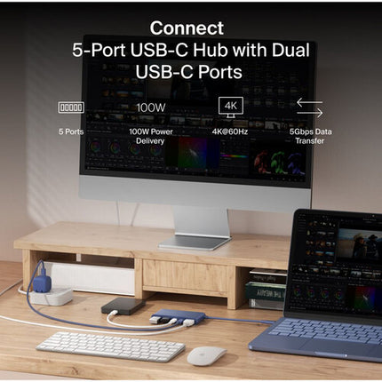 Belkin Connect Hub USB-C 5 Puertos 100W HDMI 4K 60Hz Indigo