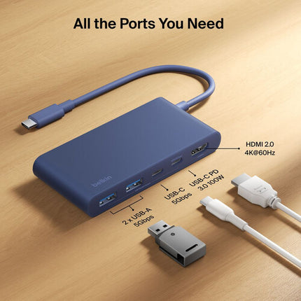 Belkin Connect Hub USB-C 5 Puertos 100W HDMI 4K 60Hz Indigo