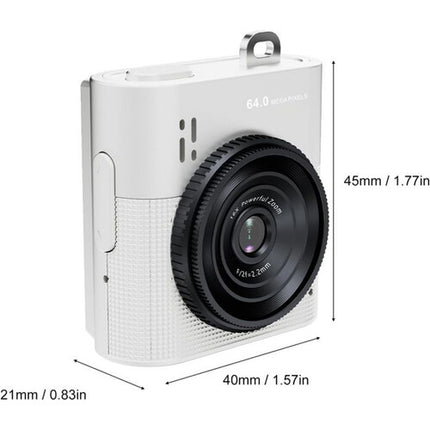 NM Distribution Mini Cámara Digital Blanca 16x Zoom 64MP 1.4" LCD USB-C