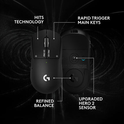 Logitech PRO X3 SUPERSTRIKE Ratón Inalámbrico Negro 48000 dpi 135h batería