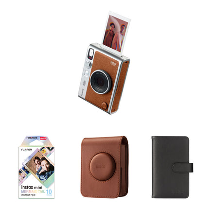 FUJIFILM instax mini EVO Cámara Instantánea Híbrida 28mm f2 con Kit Básico Marrón 10 Exposiciones