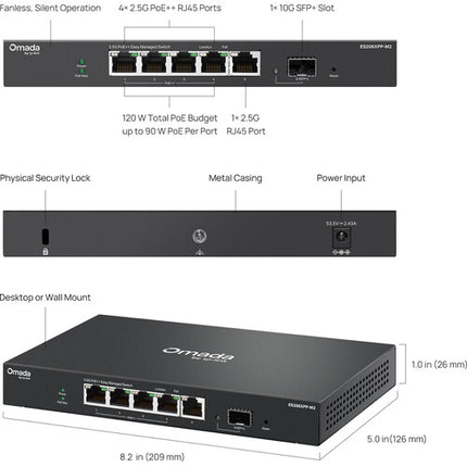 TP-Link Omada ES206XPP-M2 Switch de Red Gestionado 5 Puertos 2.5G PoE++ 120W