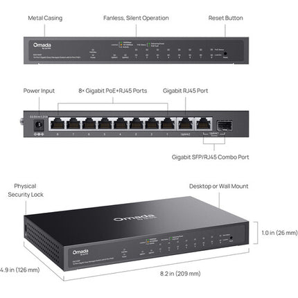 TP-Link Omada ES210GP Switch de Red Gestionado 10 Puertos Gigabit PoE+ 63W 20Gb/s