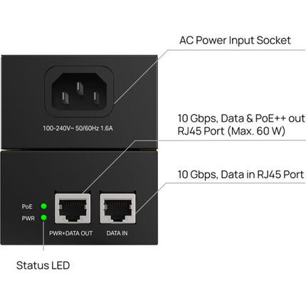 TP-Link POE370S Omada Inyector PoE++ 60W 2x10Gb/s Montaje Pared