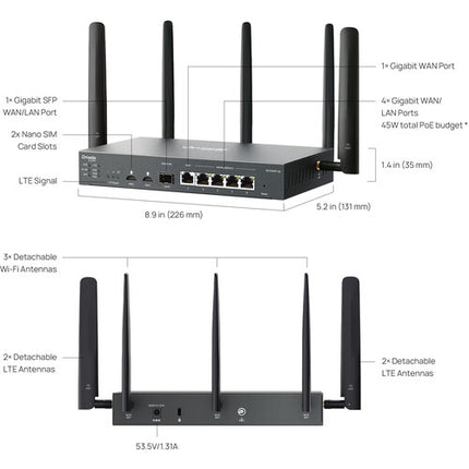 TP-Link Omada ER706WP-4G Gateway Wi-Fi 6 AX3000 4G LTE Dual-Band