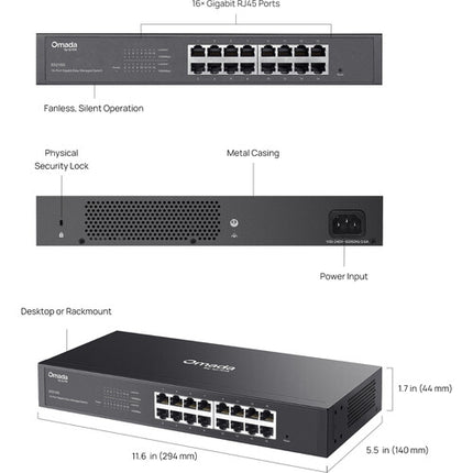 TP-Link Omada ES216G Switch de Red Gestionado 16 Puertos Gigabit Rackmount