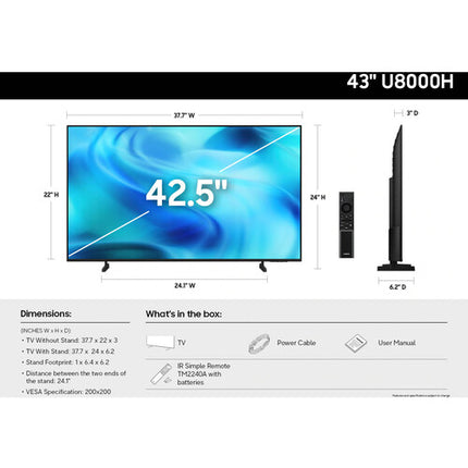 Samsung Crystal U8000H 43" TV LED 4K UHD HDR Smart 60 Hz Wi-Fi Bluetooth