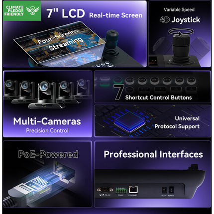 Tenveo UHD 4K30 NDI HX2 Kit 3 Cámaras PTZ 20x Zoom Controlador Joystick