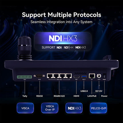 Tenveo All-in-One Kit 2 Cámaras PTZ UHD 4K 20x Zoom Controlador KB500 PoE+ Switch 8 Puertos