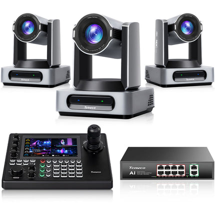 Tenveo VX30M-Ultra Kit 3 Cámaras 4K 30x Zoom Controlador PTZ PoE+ Switch
