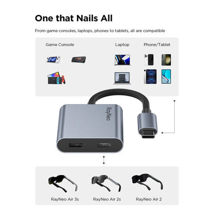 RayNeo Adaptador de Carga USB-C para Gafas AR 100W 4K60