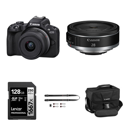 Canon EOS R50 Cámara sin Espejo 24.2MP Kit Callejero con Lentes 18-45mm 28mm y Accesorios