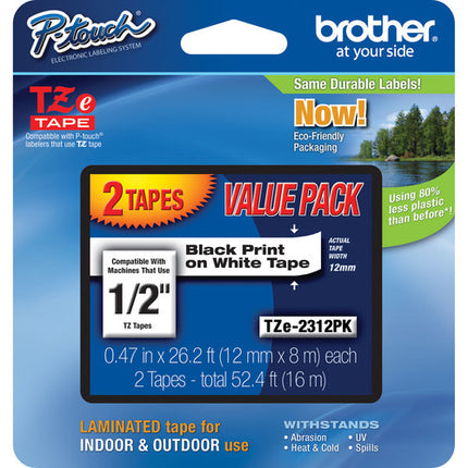 Brother TZe231 Cinta Laminada para Etiquetadoras P-Touch Negro sobre Blanco 0.5" x 26.2' 10 Unidades