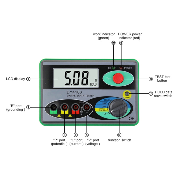 DUOYI DY4100 Probador Resistencia Tierra Digital Precisión
