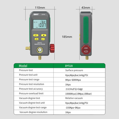 Duoyi DY518 Detector Refrigerante Coche Medidor 0-6000 KPa