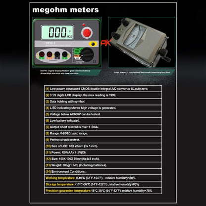 Duoyi DY30-1 Medidor Resistencia Aislamiento Automóvil 250V