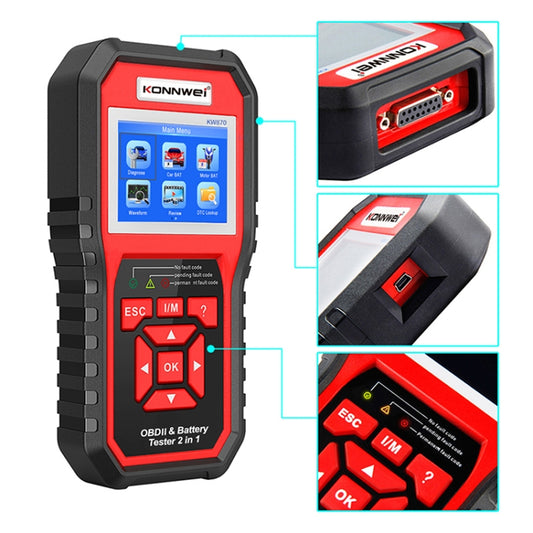 KONNWEI KW870 Diagnóstico OBD2 y Probador de Batería 2 en 1